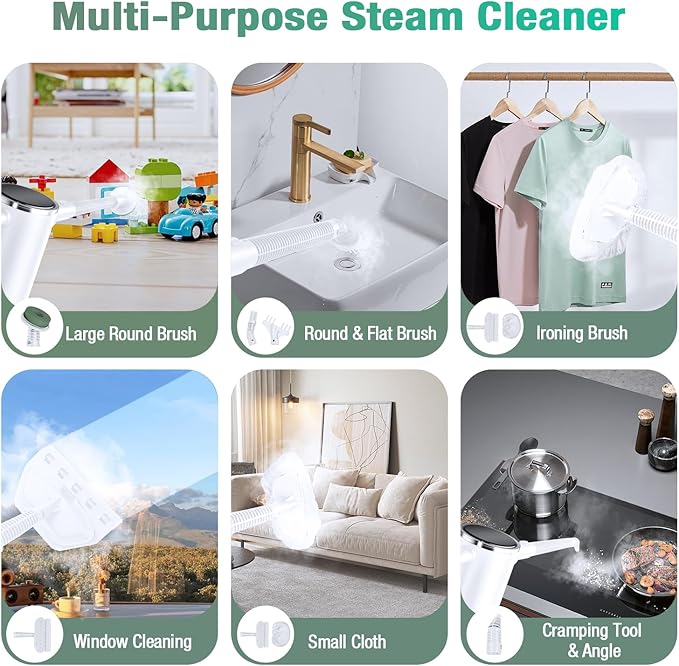 11-in-1 Steam Mop - Detachable Handheld Steam Cleaner with 380mL Tank, 260℉ Floor Steamer for Hardwood, Tile, Grout, Windows, Bath & Kitchen - 3-Level Steam Control, Multi-Purpose Floor Steam Cleaner