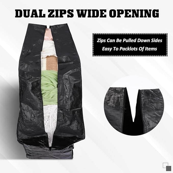 Windyun 4 Pack 121 Gallon Extra Large Moving Bags XXL Heavy Duty Storage Bag with Strong Zipper Handle Jumbo Big Tote Box Foldable for College Dorm Travel Clothes Duffle Blanket Pillow(Black)