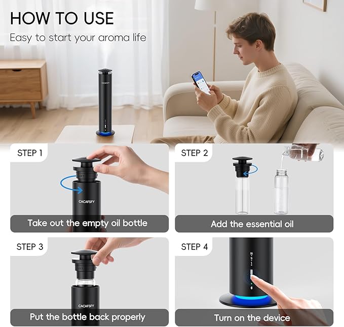 Waterless Diffuser,Hotel Scent Diffuser-Night Light,Wireless Use-Cover Up to 1000 Sq.Ft.-Cold Air Tech,Scent Diffusers for Home,Aromatherapy,Large Room,Spa,Commercial-Black Essential Oil Diffuser