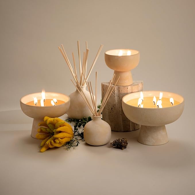 Blueme Nostalgia Candle | Bergamot & Musk | 6 Wick - Refillable Wellness Candle with Essential Oils, Hand Finished & Poured Soy Wax Blend Ceramic Vessel, Natural Cotton Wicks | Giant 45 oz