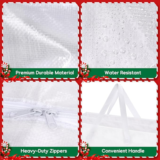4PCS Christmas Wreath Storage Container, 25" Large Moving Bags Garland Container Clear Storage Bags with Handles Zippers Clear Christmas Storage Bags for Xmas Seasonal Holiday Wreath Storage Wrapping