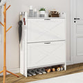 Shoe Cabinet with 2 Flip Drawers & Adjustable Shelf,Wood Shoe Organizer,Freestanding Hidden Shoe Storage Cabinet for Entryway,Hallway (White)