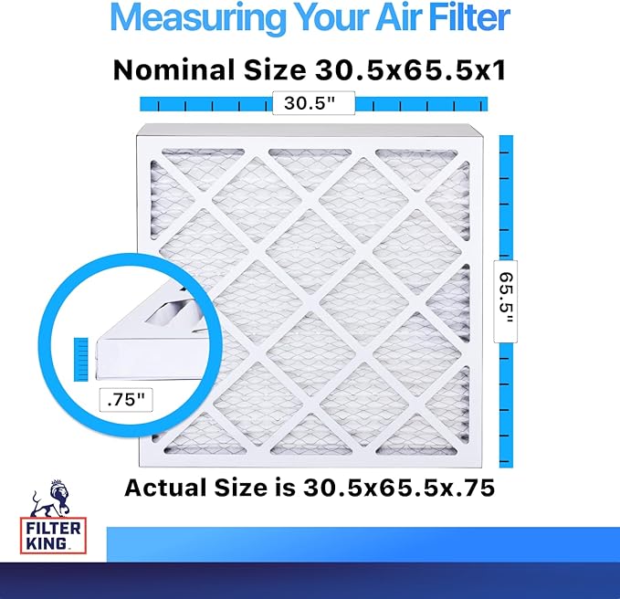 Filter King 30.5x65.5x1 Air Filter | 4-PACK | MERV 8 HVAC Pleated A/C Furnace Filters | MADE IN USA | Actual Size: 30.5 x 65.5 x .75"