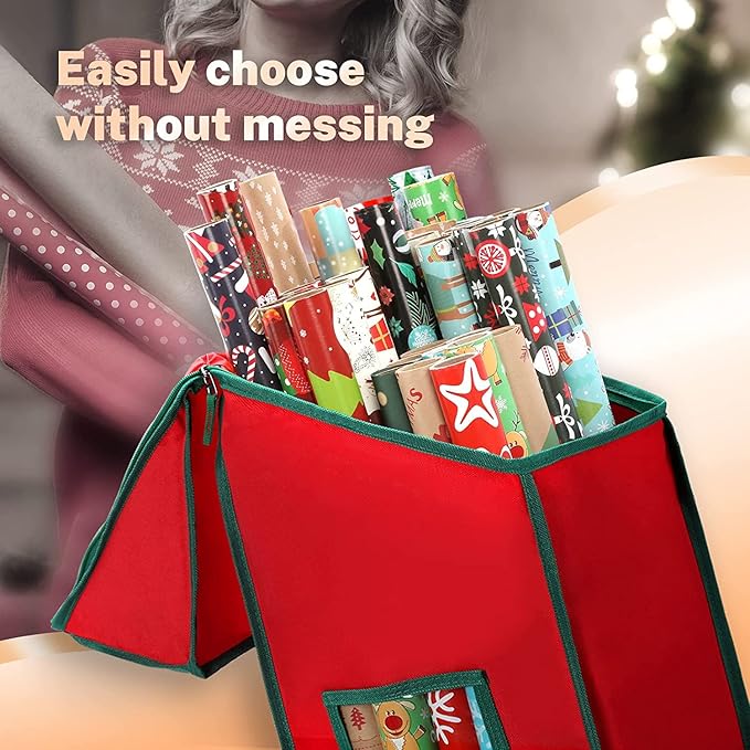MaidMAX Christmas Wrapping Paper Organizer Storage Bag, Wrapping Paper Storage Fits 42″ Long Rolls, Gift Wrap Storage with Clear Window 42″ x 10″ x 10″