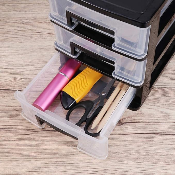 DOITOOL 3 Tier Plastic Drawer Type Closet Plastic Home Office Storage Organizer Makeup Organizer Storage Station Cubes Cosmetics Jewelry Box for Bathroom Dorm Desk Office