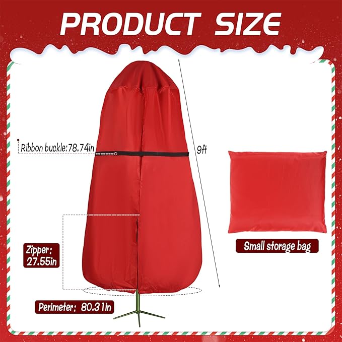 Upright Christmas Tree Storage Bag with Zipper & Adjustable Straps, Tear Resistant Storage Cover for 9 Ft Christmas Tree, Perfect for Easy Storage and Protection of Xmas Ornaments - Red