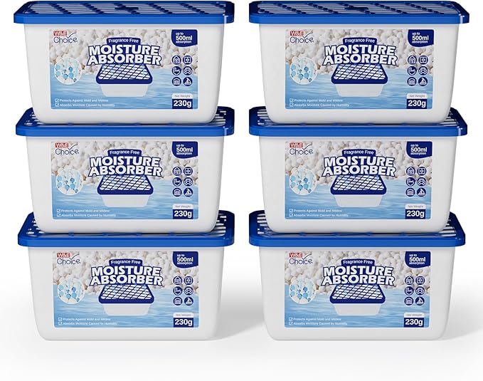 W&E Choice Moisture Absorbers, Portable Humidity Absorber Boxes for Your Bathroom, Closet & Car, Dehumidifier with Fragrance Free, 6 Pack