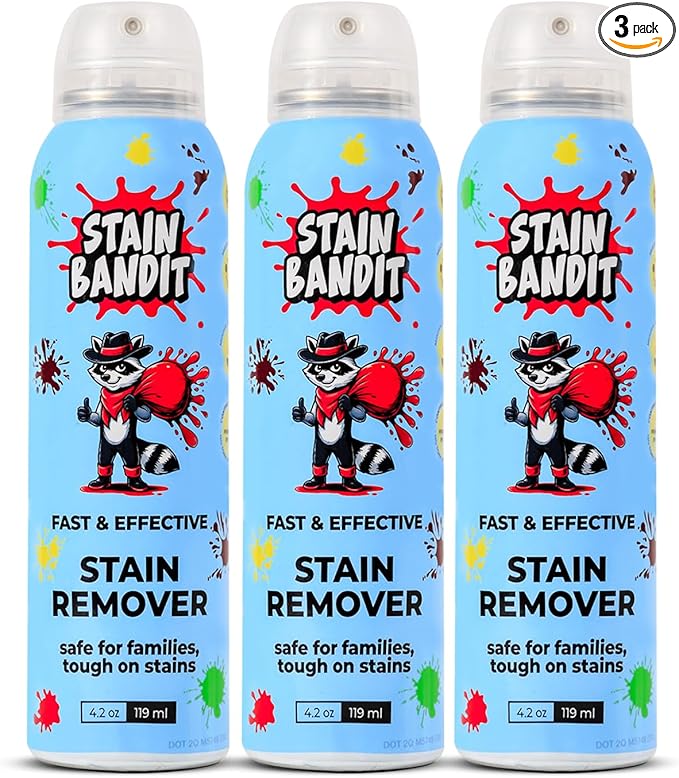 Stain Bandit Stain Remover Spray - Non-Toxic, Family Safe Formula - Bag-On-Valve 360 Continuous Spray - Powerful Natural Cleaner for Clothes, Upholstery, Carpet, Car Seats & More - 4.2 oz (Pack of 3)
