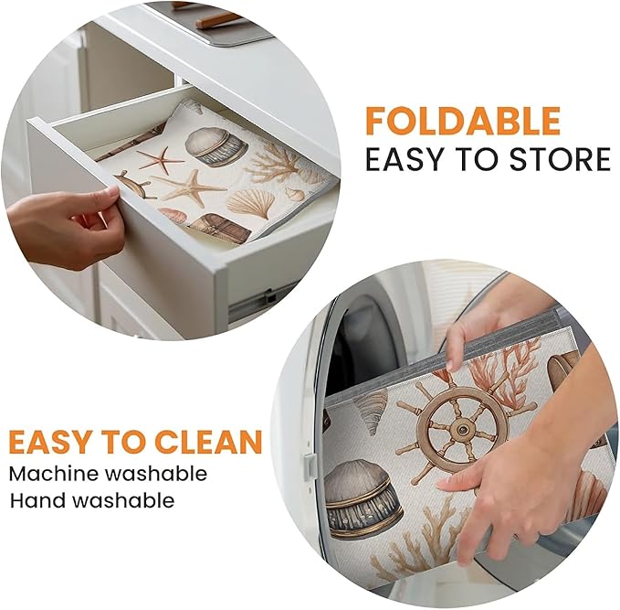 Dish Drying Mat For Kitchen Counter, Seashells Starfish Coastal Microfiber Absorbent Dish Drainer Rack Pad Reusable Large 18x24in Drying Mat