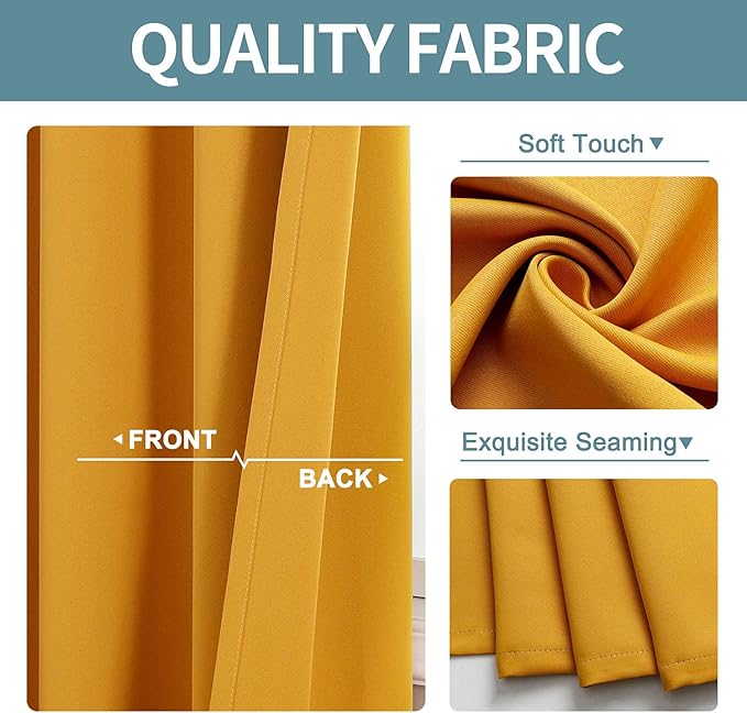 ChrisDowa Blackout Curtains 120 Inches Long for Living Room, Grommet Thermal Insulated Room Darkening Curtains for Bedroom (1 Panel Set, Mustard Yellow, 52W x 120L)