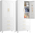 Pantry Kitchen Cabinet with Drawer, 75" Tall Pantry Storage Cabinet, Metal Storage Cabinets with Doors and Shelves, Large Freestanding Cupboard for Dining Room, Assembly Required, White