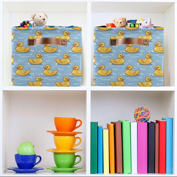 ALAZA Yellow Duck Wave Sea Foldable Storage Box Storage Basket Organizer Bins with Handles for Shelf Closet Living Room Bedroom Home Office 2 Pack