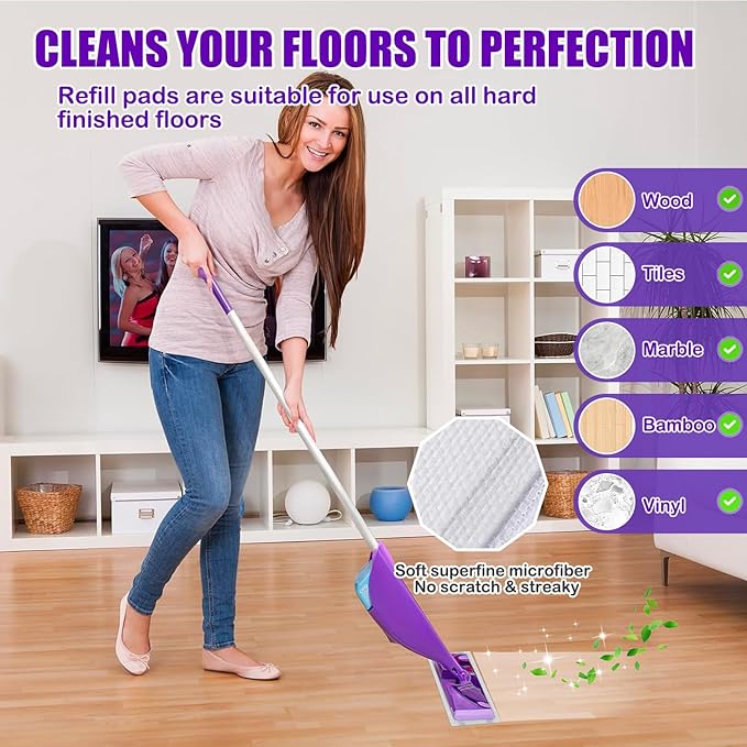 60 Count Wet Jet Pads Compatible with Swiffer Wet Jet Spray Mop, Wet Jet Pads Refill for All Purpose Multi-Surface Hardwood Floor Cleaning, 4 Layers Thickened and Super Absorbentl.