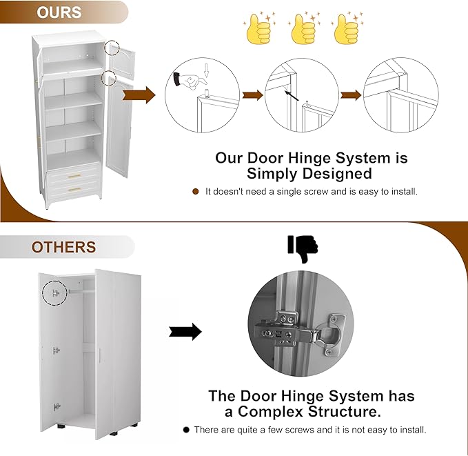 90" Pantry Kitchen Cabinet with Drawer, 75" Pantry Cabinets with 15" Cabinets, Freestanding Kitchen Storage Cabinet for Dining Room, Living Room, Alacena para Cocina, Assembly Required, White
