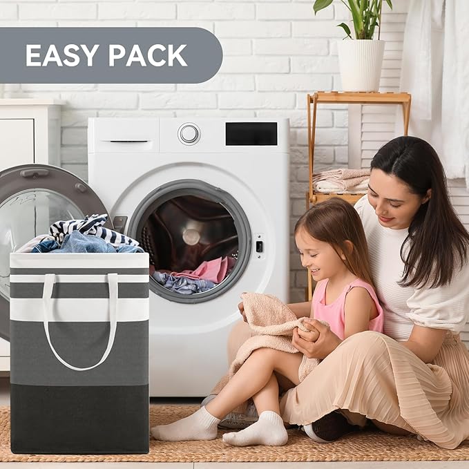 Valueest 75L Large Laundry Basket (3-Pack) – Collapsible, Freestanding Clothes Hamper with Handles – Waterproof Storage Organizer for Laundry, Toys & Clothes – Space-Saving Gradient Gray