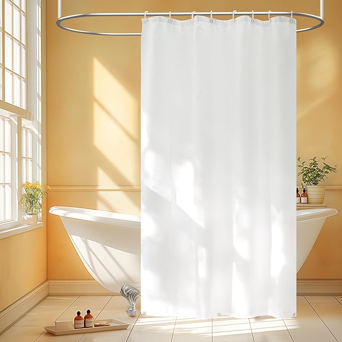 Waterproof Fabric Stall Shower Curtain Liner Long 48 x 78 inch, Washable White Shower Liner with 3 Large Magnets, Narrow Cloth Bathroom Curtain Extra Long for Single Stall