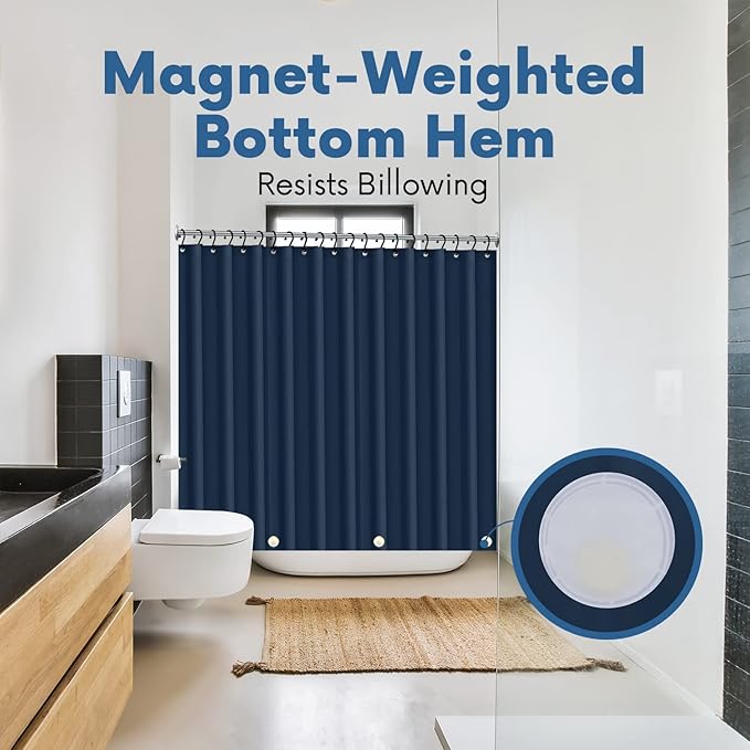 Italian Collection PEVA Shower Curtain Liner 6G Thick, PVC-Free 72" x 72" – Waterproof Bathroom Shower Liner with Metal Grommets & Weighted Bottom Hem – Standard Tub & Stall – Navy