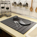 Hopegiver Stone Drying Mat for Kitchen Counter, 24"x16" Dark Gray Quick Drying Stone Mat, Super Absorbent Diatomaceous Earth Dish Drying Mat for Counter, Collapsible Design with Sanding Tools