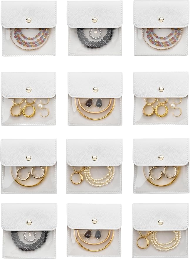 Popvibe Jewelry Pouch Women Mini Small Bag for Travel Clear White Small Pouch Bulk 12 Pack