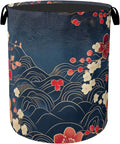 Japanese Cherry Blossom Laundry Basket, Blue Large Clothes Hamper Bag with Handles, Space Saving Foldable Design for Nursery