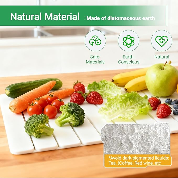 Large Stone Dish Drying Mats for Kitchen Counter, 24"(L)×16"(W),Eco-friendly, Instant Drying Pad,Diatomaceous Earth Water Absorbing Mat, Foldable and Super Absorbent Dish Drying Stone Mat