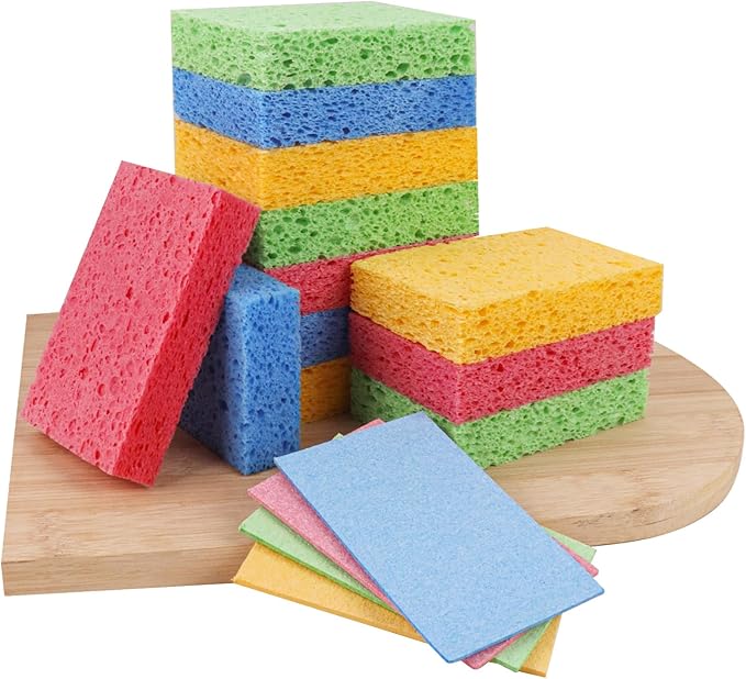 JOHOKAKITI Kitchen Sponges, 12-Count Cellulose Sponges, Durable Dish Sponge for Cleaning, Cleaning Scrub Colored Sponge, Multiple Use for Dishes Washing, Compressed Packaging
