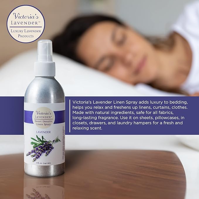 Victoria's Lavender Linen Spray - Aromatherapy Pillow Mist & Linen Spray for Bedding, Soothing Lavender Essential Oil Pure Blend for Bed & Pillows, Relaxing, Handmade in Oregon, Made in USA (8 oz)