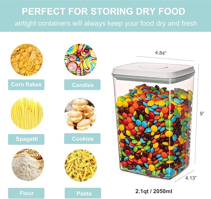 Cozey Daily Airtight Food Storage Container Pop Containers With Lids, Bpa Free for Spaghetti Cereal Flour Rice Kitchen Organizer (rectangle 2050ml / 2.05qt)