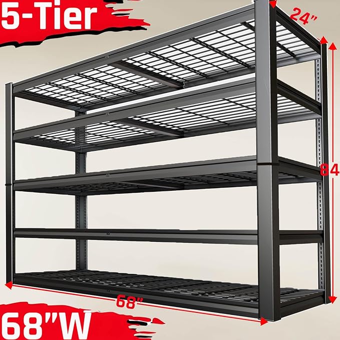 SKZNSA 68" Wide Heavy Duty Garage Shelving Units, 5-Tier Deep Storage Shelves, Metal Garage Shelves,Steel Shelf,Large Storage Rack,Industrial Shelving for Shop, 68" W x 24" D x 84" H