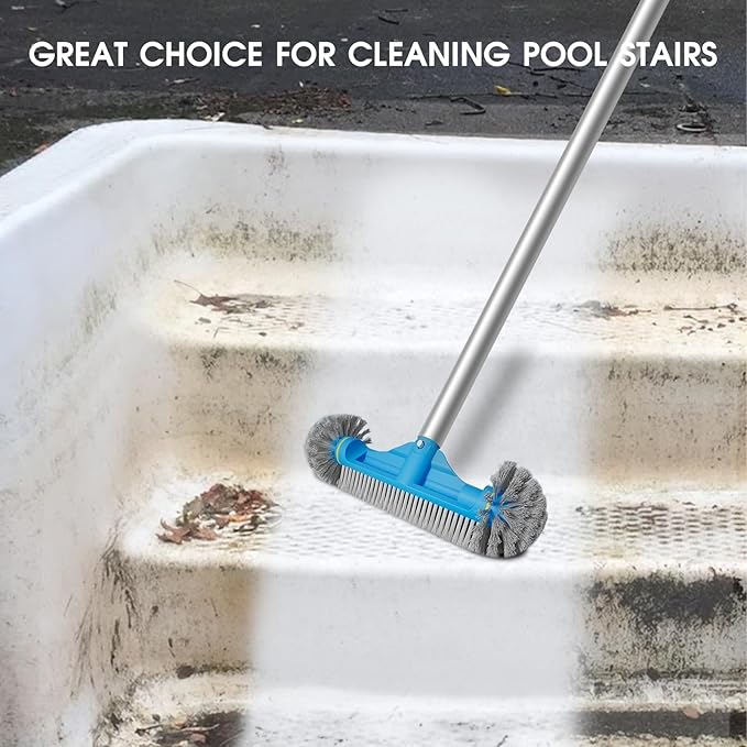 12.5'' Round End Pool Brush Head - Cleaning Wall & Tiles & Steps, Sturdy Nylon Bristles, Scrub Brush for Inground/Above Ground Pool, Spa, Hot Tub, No Pole