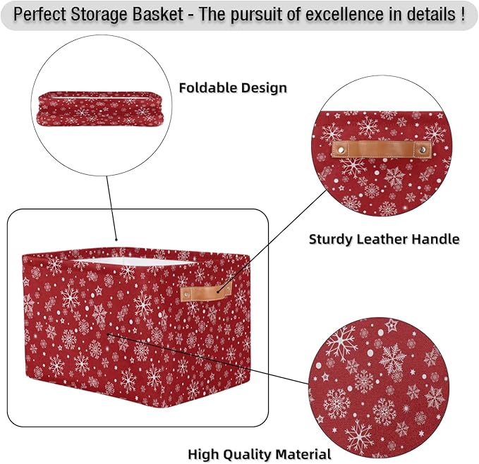 Christmas Snowflakes Cube Storage Baskets,Foldable Storage Box Bin,Waterproof Open Shelves Basket Clothing Organizer Toy Basket Gifts Empty for Bedroom Home Decor