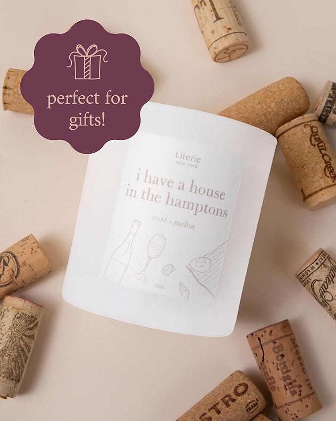 Literie NYC Inspired Scented Candle: I Have A House in The Hamptons - Rosé & Melon Scent, 9oz, 50 Hour Burn, Vegan Soy & Coconut Blend Candle for Home Decor, Gift for Women & Men