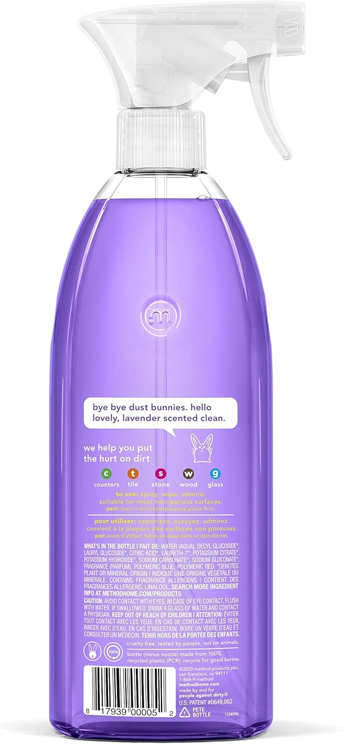 Method All-Purpose Cleaner Spray, French Lavender, Perfect for Most Counters, Tiles and More, 28 Fl Oz, (Pack of 8)