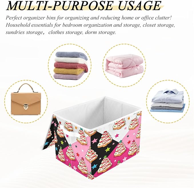 Christmas Tree Cookie Storage Bins with Lids Foldable Storage Basket with Handles Collapsible Large Fabric Organizer Containers for Clothes Shelves Closet Office Home