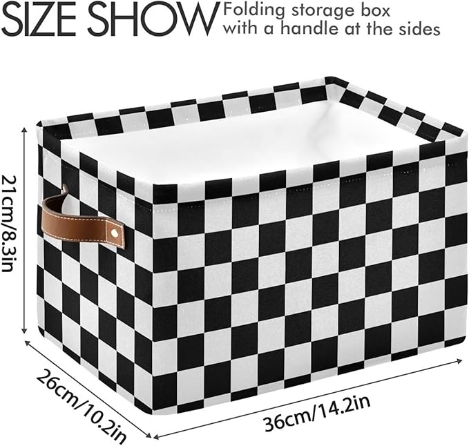 ALAZA Black White Checkered Foldable Storage Box Storage Basket Organizer Bins with Handles for Shelf Closet Living Room Bedroom Home Office 1 Pack