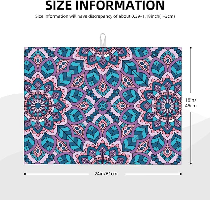Boho Blue Purple Floral Pattern Dish Drying Mat 18x24 For Kitchen Counter Absorbent Microfiber Dishes Pad Dish Drainer Rack Mats Fast Dry Kitchen Accessories