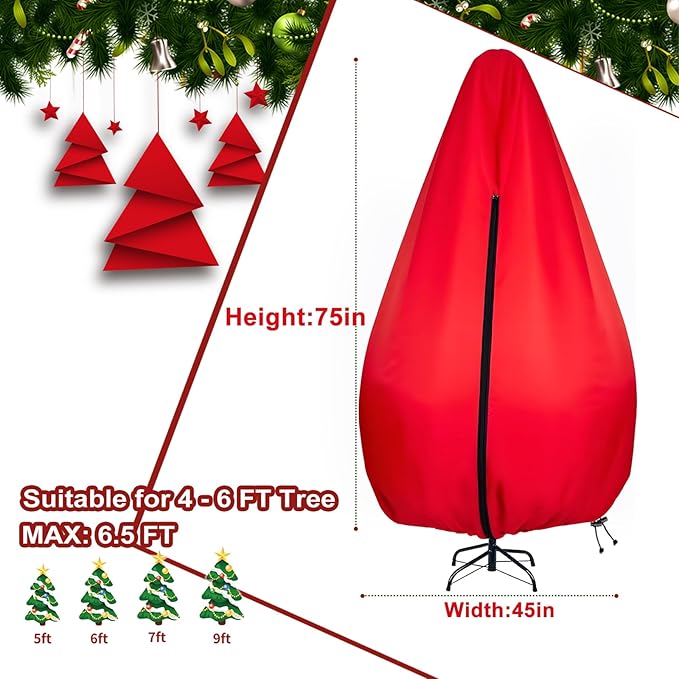 Christmas Tree Storage Bag,Upright Design,Fits Up to 6.5ft Tall Artificial Tree,Large Holiday Xmas Tree Cover Upright Tree Dustproof Bag with Zipper & Drawstring(Red, 6.5ft)