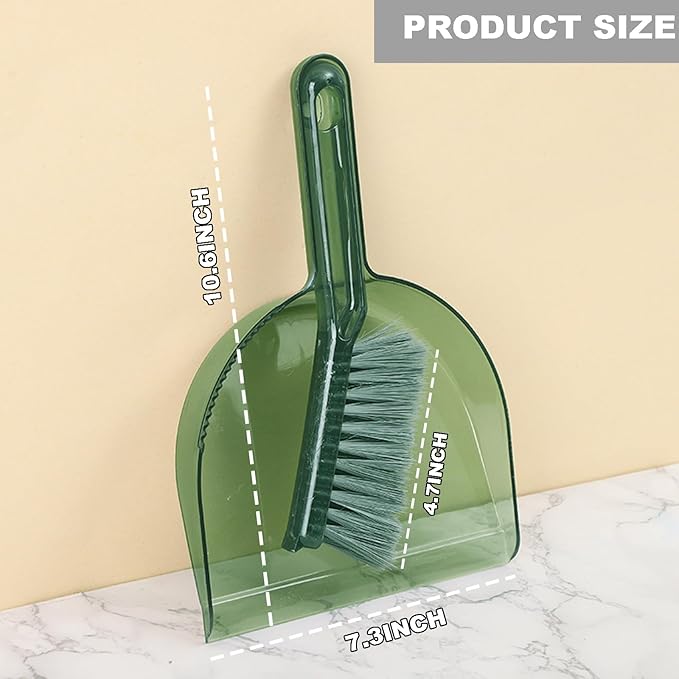 Small Broom with Dustpan Combo Set Mini Broom and Brush Set Hand Sweeper for Cleaning Desk Office Kitchen Pet Nest (Transparent Green)
