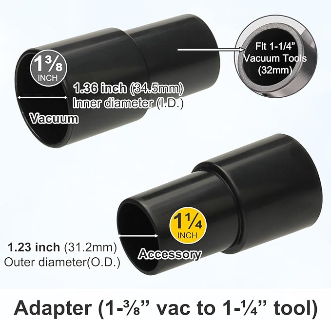 Kodahome 1 1/4" Vacuum Brush Attachments with 1 3/8"(35mm) Vac Hose Adapter, Vacuum Car Detailing Attachments Replacement for 1-1/4inch 1-3/8inch Vac (Car Kit A)
