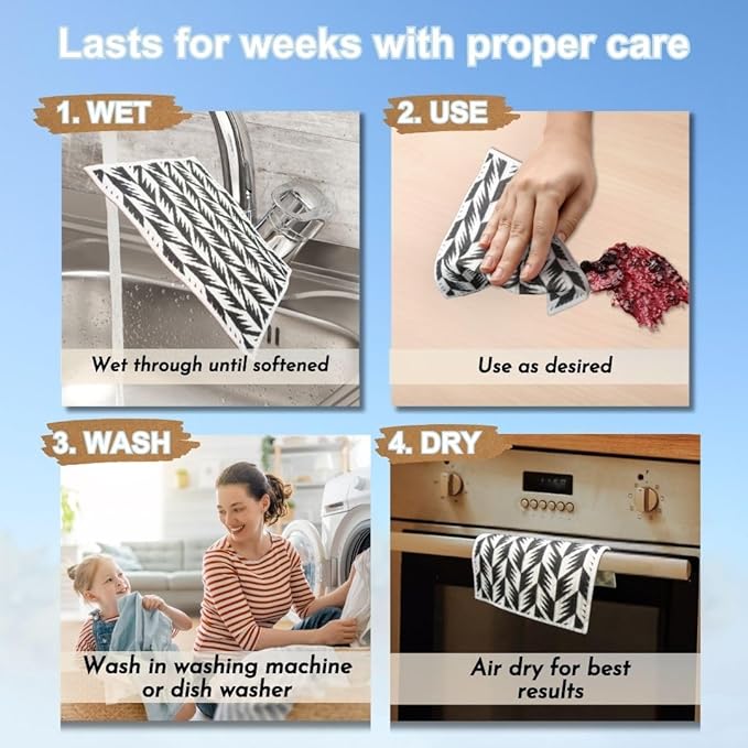 Sunshine State Goods Swedish Dishcloths for Kitchen - Ecofriendly Reusable Paper Towels, Biodegradable Dish Cloths - Cellulose Sponge Dish Cloths for Washing Dishes - 8 Pack (Black & White)