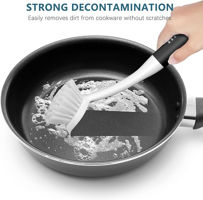 SetSail Dish Brush Set of 3 with Bottle Brush, Dish Scrub Brush with Long Handle Deep Cleaning Handle Brush with Scraper Tip for Kitchen Sink Dishes Bottle Cup Pot and Pans Tile Lines, Black