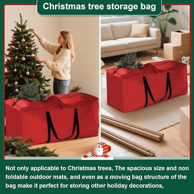 Christmas Tree Storage Bag - Extra Large 420D Tree Storage Holiday Bags for Disassembled Artificial Trees (Fits 9ft-12ft), Waterproof Double Zippers and Durable Handle, 68"L x 30"W x 20"H, Red,2 Pack