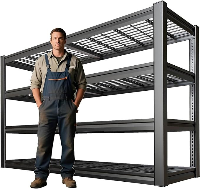 SKZNSA 68" Wide Heavy Duty Garage Shelving Units, 4-Tier Deep Storage Shelves,Black Metal Garage Shelves,Steel Shelf,Large Storage Rack,Industrial Shelving for Shop, 68" W x 20" D x 68" H