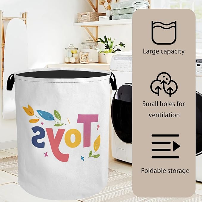 Toys Foldable Canvas Laundry Basket with Handles - Toy Organizer, Heavy Duty for Home，Bedroom, Dorm, Bathroom