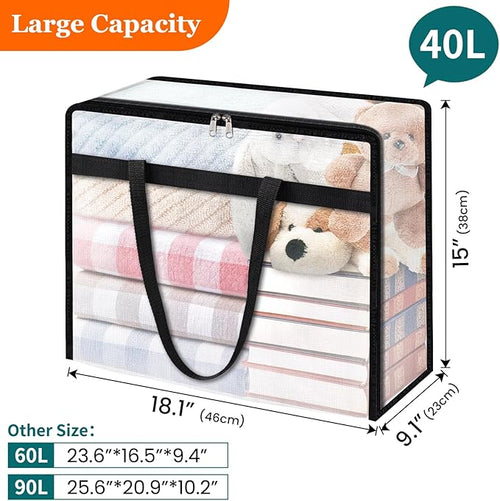 4 Pack Clear Storage Bags for Comforter, Clothes & Bedding, Plastic Blanket Storage with Zipper and Handle, Moving Bags, Closet Organizer and Under-Bed Storage (40L)