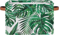 Tropical Palm Leaves Storage Basket for Shelves, Storage Bins with Handles, Collapsible Basket for Organizing, Closet Toy Baskets for Nursery Room, 15x11x9.5 in, Canvas, Green Monstera Leaf