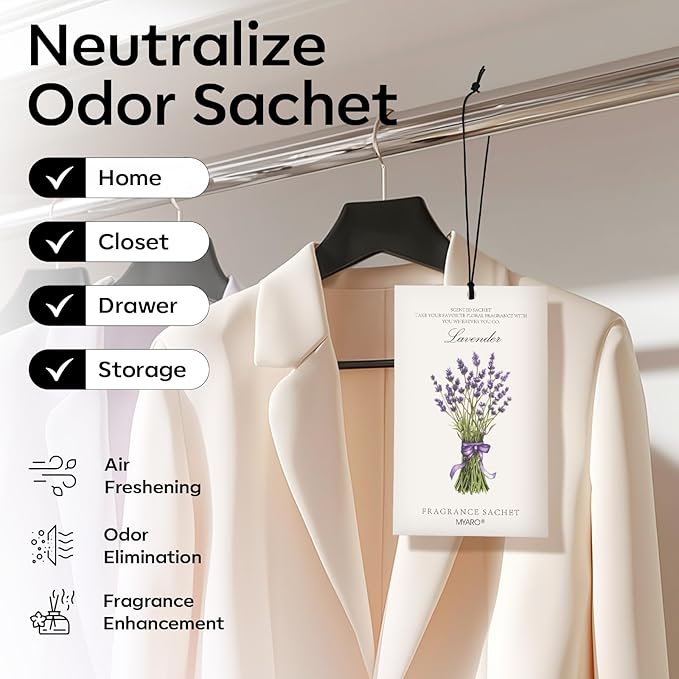 MYARO 12 Packs Scented Sachets for Drawer and Closet, Long-Lasting Sachets Bags Home Fragrance 6 Scents Option- Lavender, Rose, Jasmine, Ocean, Gardenia, Lily