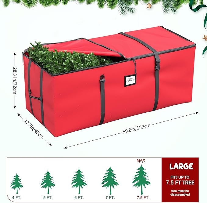 Mrrihand Christmas Tree Storage Bag, Large Artificial Christmas Tree, 9 Ft Anti-Tear Heavy-Duty 600D Oxford Cloth Christmas Tree Storage Box with Handles, Christmas Tree Storage Container (Red)
