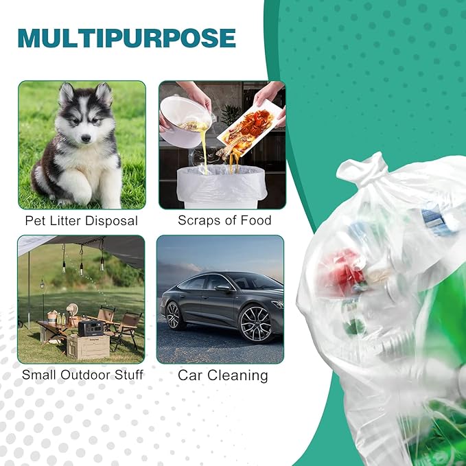 T.FORING 120 Count 8 Gallon Trash Bags Unscented - Thick Clear Medium Garbage bags, 30 Liter Strong Plastic Wastebasket Can Liners for Kitchen Home Bathroom Office