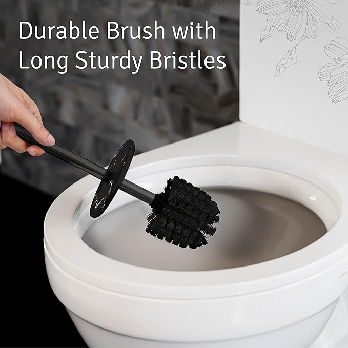 Toilet Brush and Holder Set - Toilet Bowl Brush and Holder with Sturdy Bristles for Thorough Cleaning - Concealed Matte Black Bathroom Accessories Toilet Cleaner Brush for Bathroom